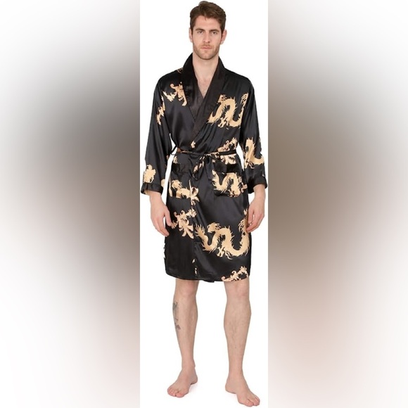 New Mens Silky Pajama Robe Short Set w/ 2 Pockets Multiple Sizes - Picture 1 of 2